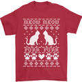 Christmas Cat Meow Purr Funny Xmas Mens T-Shirt Cotton Gildan Red