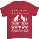 Christmas Cat Meow Purr Funny Xmas Mens T-Shirt Cotton Gildan Red