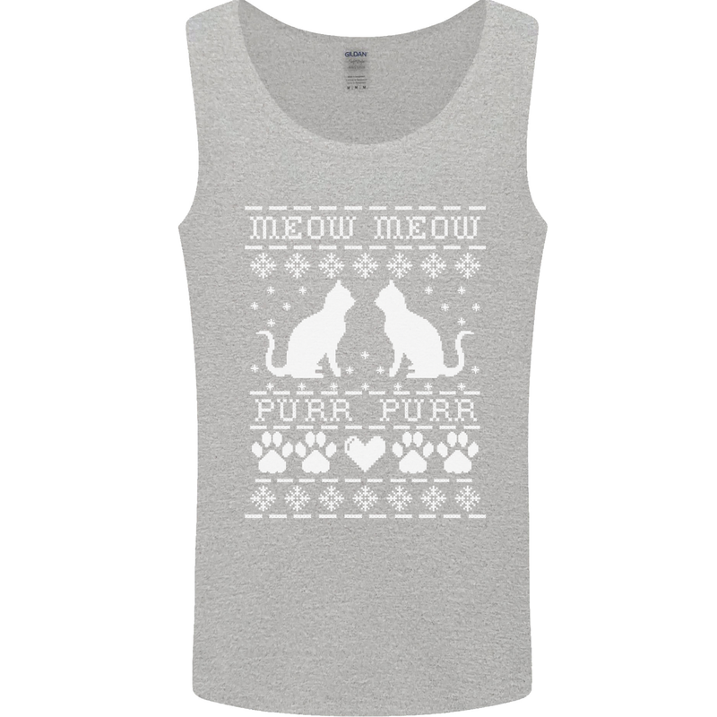 Christmas Cat Meow Purr Funny Xmas Mens Vest Tank Top Sports Grey