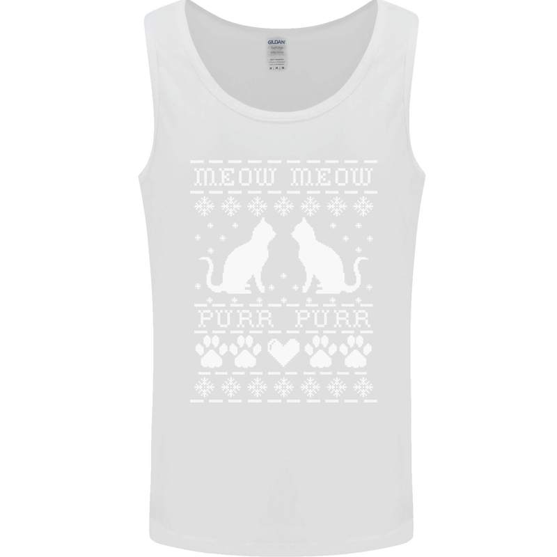 Christmas Cat Meow Purr Funny Xmas Mens Vest Tank Top White