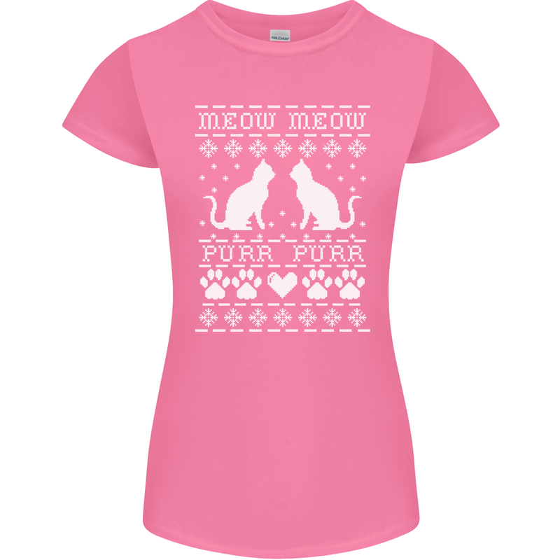 Christmas Cat Meow Purr Funny Xmas Womens Petite Cut T-Shirt Azalea