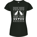 Christmas Cat Meow Purr Funny Xmas Womens Petite Cut T-Shirt Black
