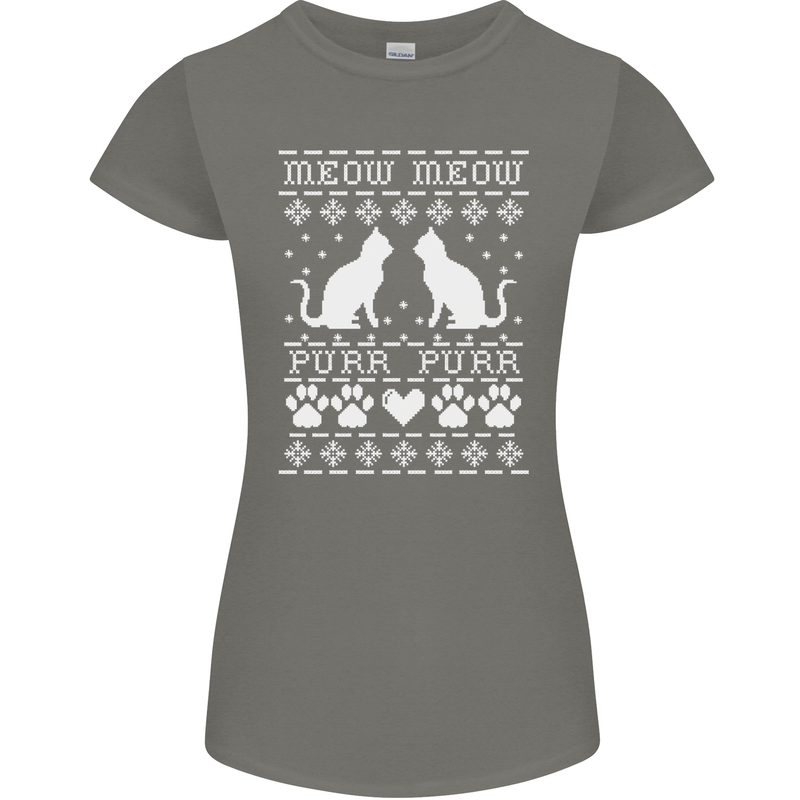 Christmas Cat Meow Purr Funny Xmas Womens Petite Cut T-Shirt Charcoal