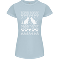 Christmas Cat Meow Purr Funny Xmas Womens Petite Cut T-Shirt Light Blue