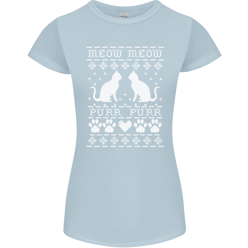 Christmas Cat Meow Purr Funny Xmas Womens Petite Cut T-Shirt Light Blue
