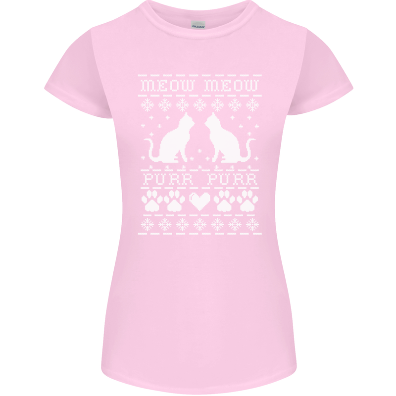 Christmas Cat Meow Purr Funny Xmas Womens Petite Cut T-Shirt Light Pink