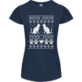 Christmas Cat Meow Purr Funny Xmas Womens Petite Cut T-Shirt Navy Blue