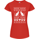 Christmas Cat Meow Purr Funny Xmas Womens Petite Cut T-Shirt Red