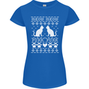 Christmas Cat Meow Purr Funny Xmas Womens Petite Cut T-Shirt Royal Blue