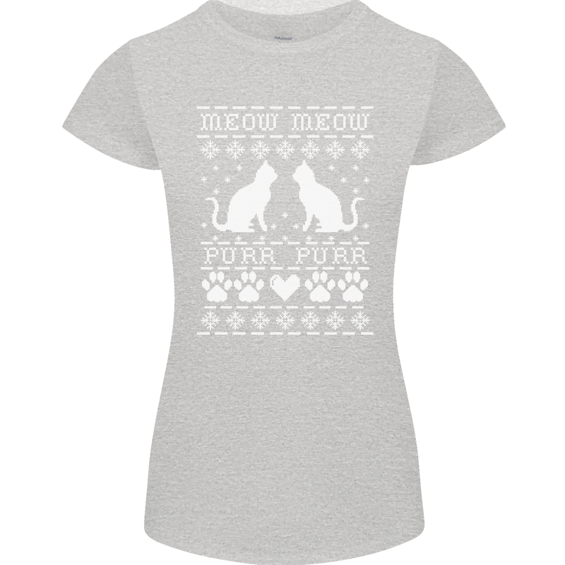 Christmas Cat Meow Purr Funny Xmas Womens Petite Cut T-Shirt Sports Grey