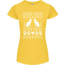 Christmas Cat Meow Purr Funny Xmas Womens Petite Cut T-Shirt Yellow