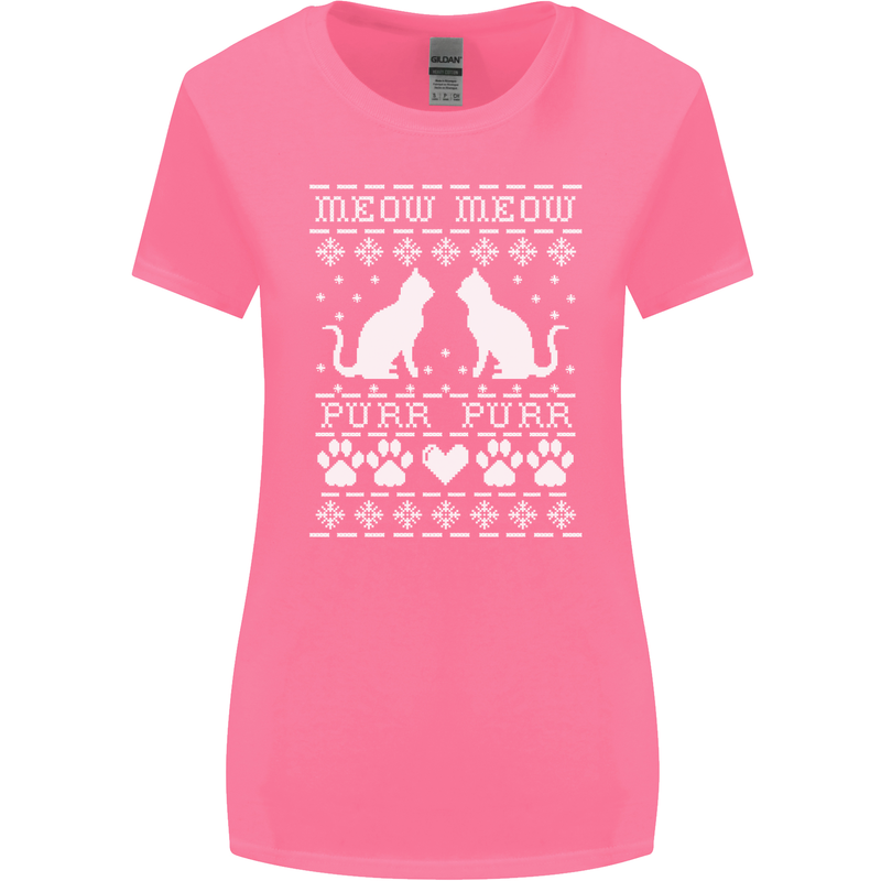 Christmas Cat Meow Purr Funny Xmas Womens Wider Cut T-Shirt Azalea