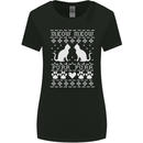Christmas Cat Meow Purr Funny Xmas Womens Wider Cut T-Shirt Black