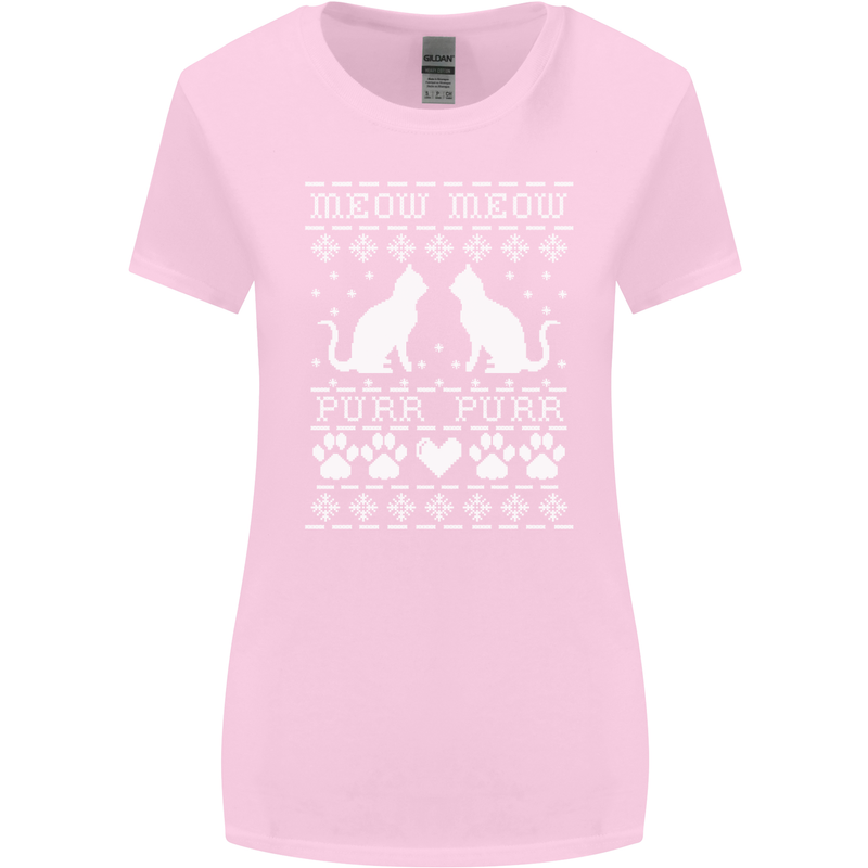 Christmas Cat Meow Purr Funny Xmas Womens Wider Cut T-Shirt Light Pink