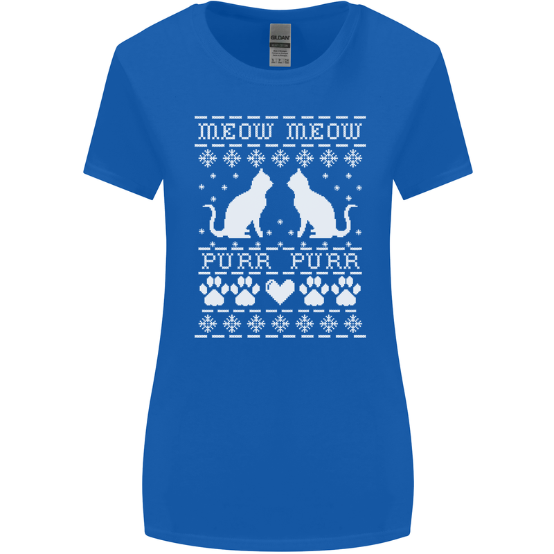 Christmas Cat Meow Purr Funny Xmas Womens Wider Cut T-Shirt Royal Blue