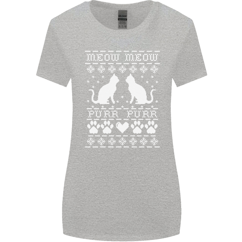 Christmas Cat Meow Purr Funny Xmas Womens Wider Cut T-Shirt Sports Grey