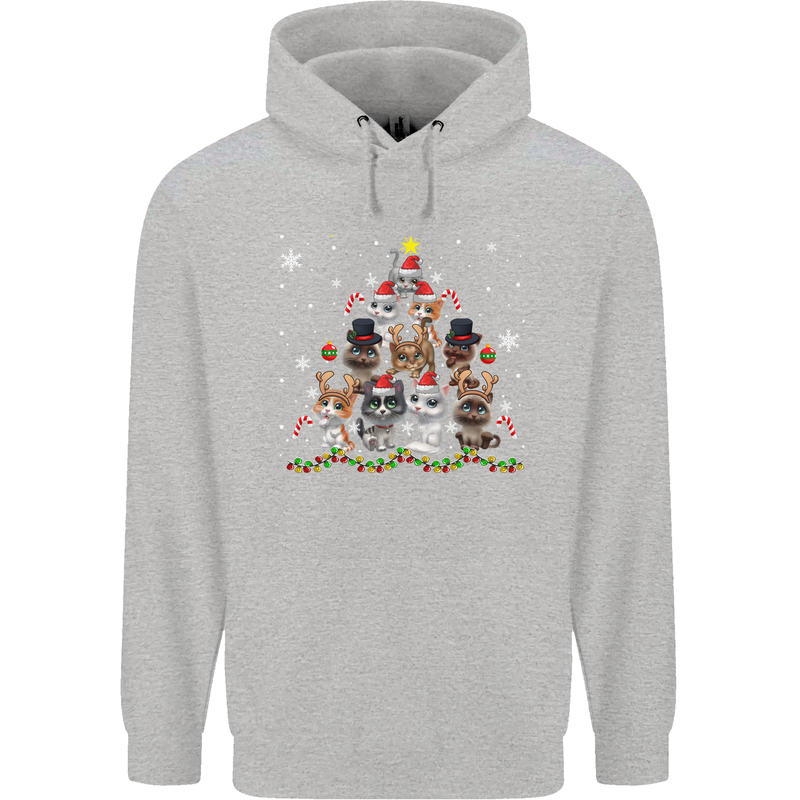 Christmas Cat Tree Funny Xmas Childrens Kids Hoodie Sports Grey