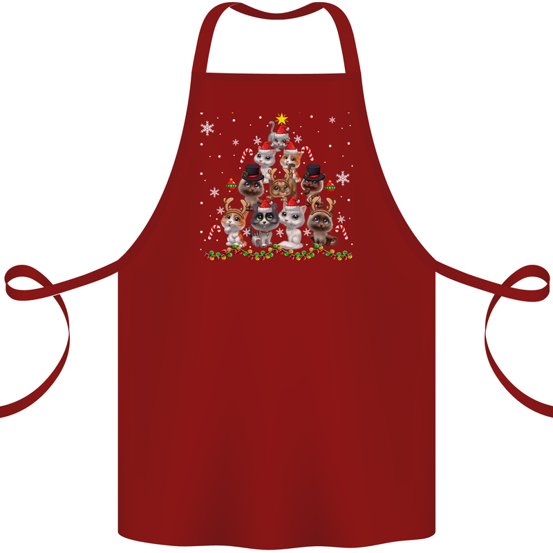 Christmas Cat Tree Funny Xmas Cotton Apron 100% Organic Maroon