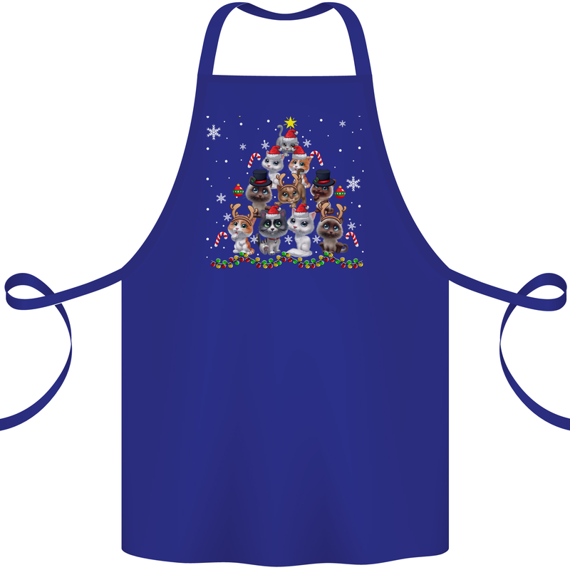 Christmas Cat Tree Funny Xmas Cotton Apron 100% Organic Royal Blue