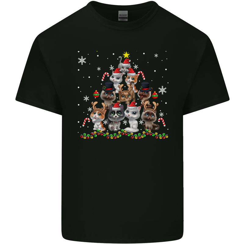 Christmas Cat Tree Funny Xmas Kids T-Shirt Childrens Black