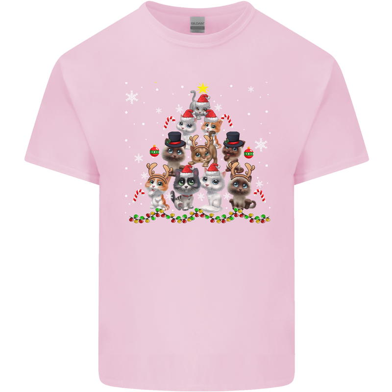 Christmas Cat Tree Funny Xmas Kids T-Shirt Childrens Light Pink