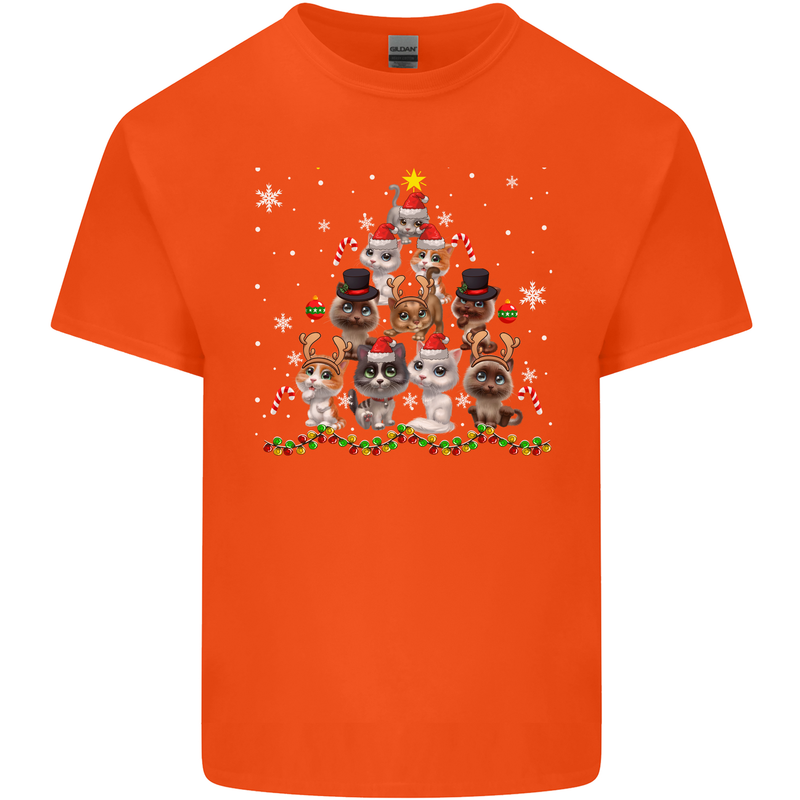 Christmas Cat Tree Funny Xmas Kids T-Shirt Childrens Orange