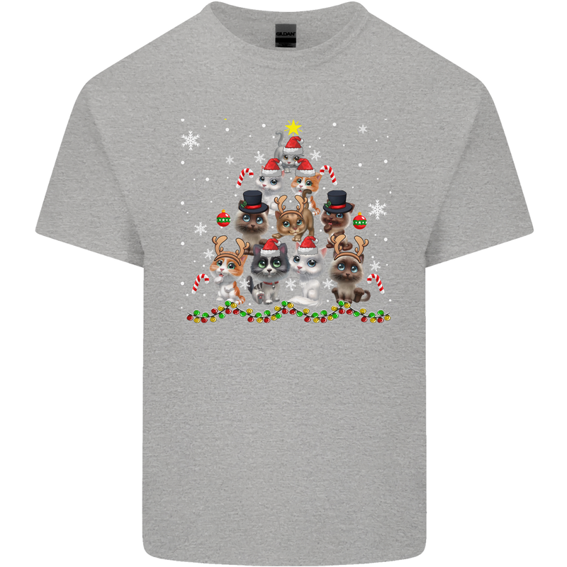 Christmas Cat Tree Funny Xmas Kids T-Shirt Childrens Sports Grey