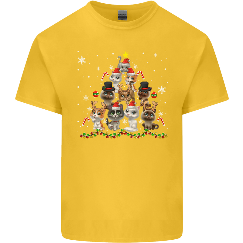 Christmas Cat Tree Funny Xmas Kids T-Shirt Childrens Yellow