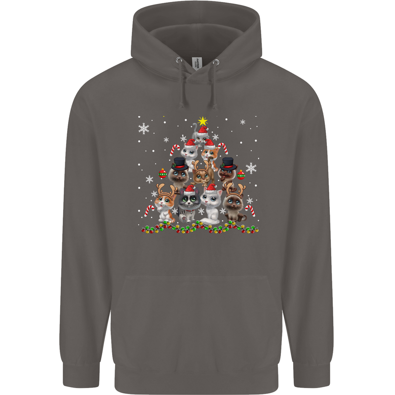 Christmas Cat Tree Funny Xmas Mens 80% Cotton Hoodie Charcoal