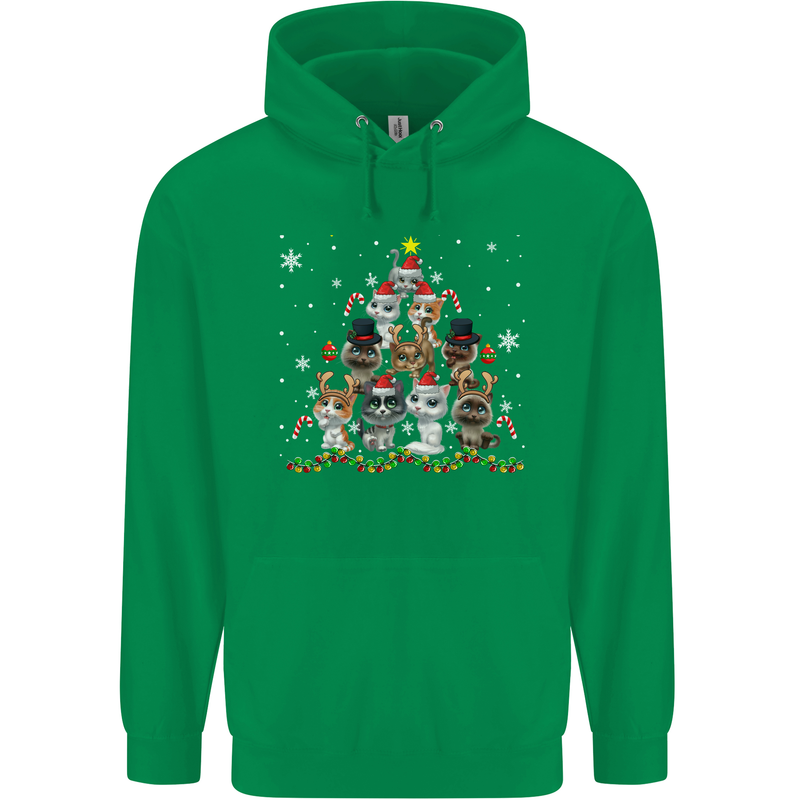 Christmas Cat Tree Funny Xmas Mens 80% Cotton Hoodie Irish Green
