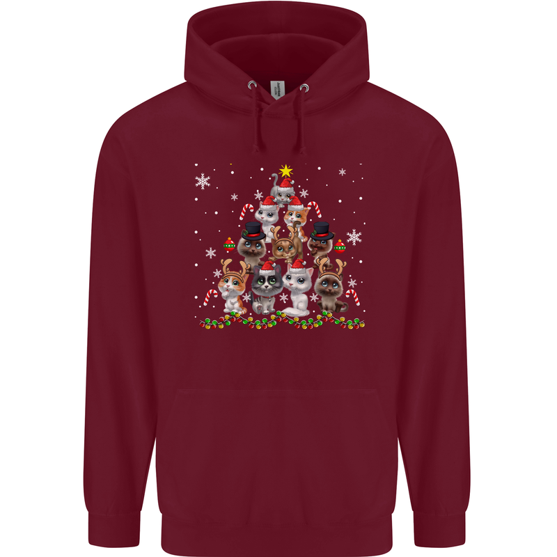 Christmas Cat Tree Funny Xmas Mens 80% Cotton Hoodie Maroon