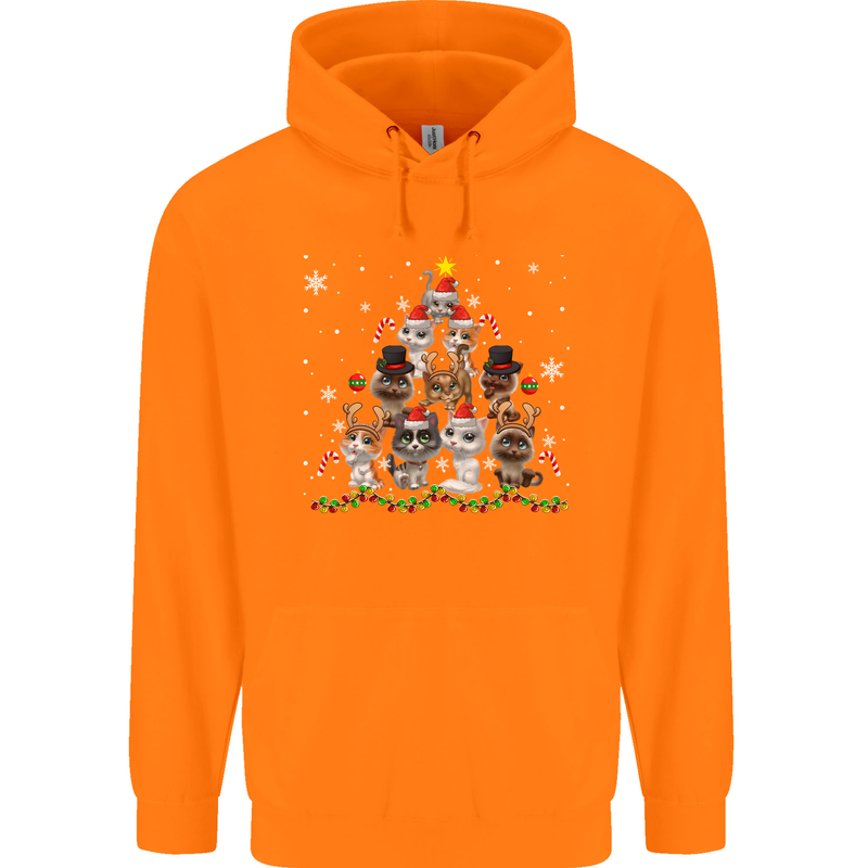 Christmas Cat Tree Funny Xmas Mens 80% Cotton Hoodie Orange