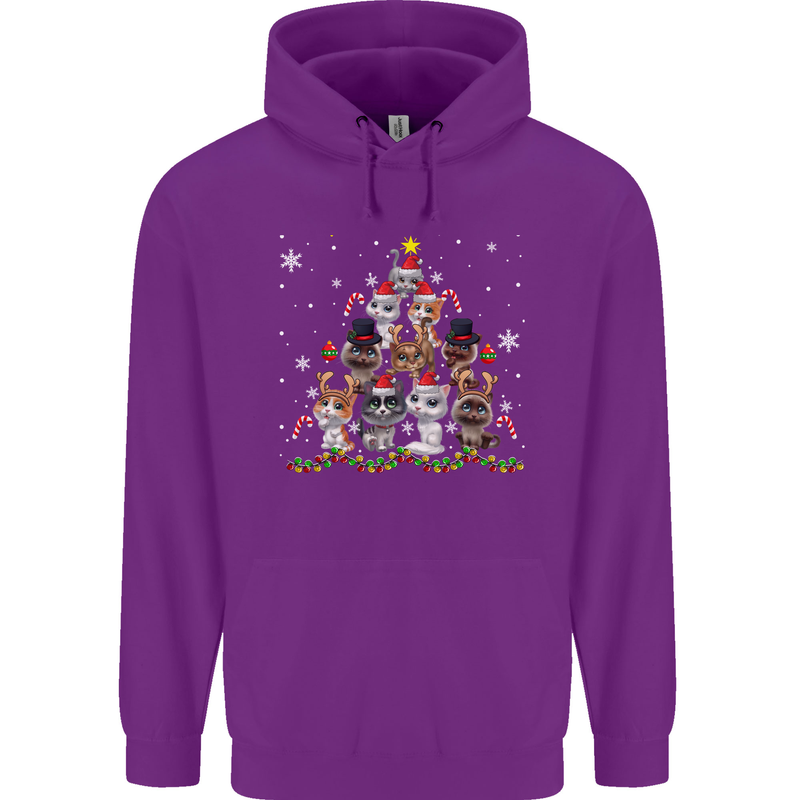 Christmas Cat Tree Funny Xmas Mens 80% Cotton Hoodie Purple