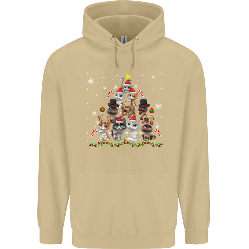 Christmas Cat Tree Funny Xmas Mens 80% Cotton Hoodie Sand
