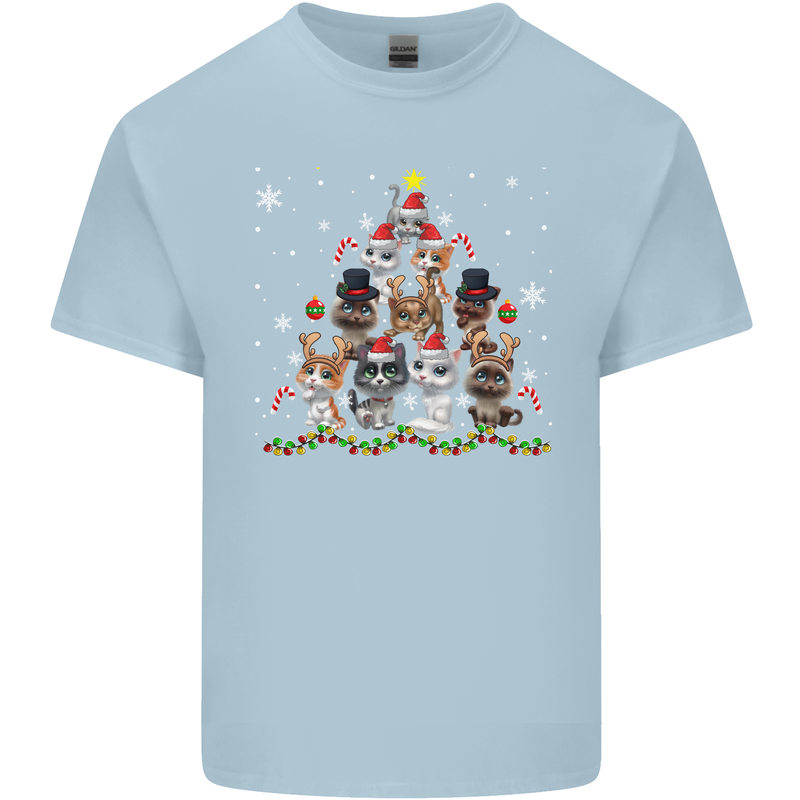 Christmas Cat Tree Funny Xmas Mens Cotton T-Shirt Tee Top Light Blue