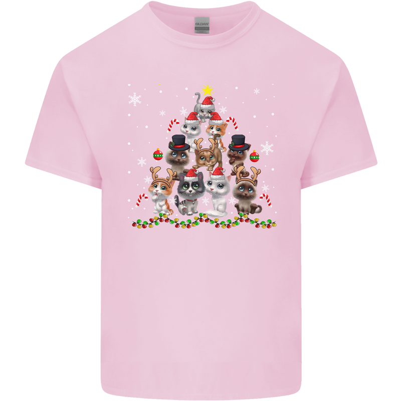 Christmas Cat Tree Funny Xmas Mens Cotton T-Shirt Tee Top Light Pink