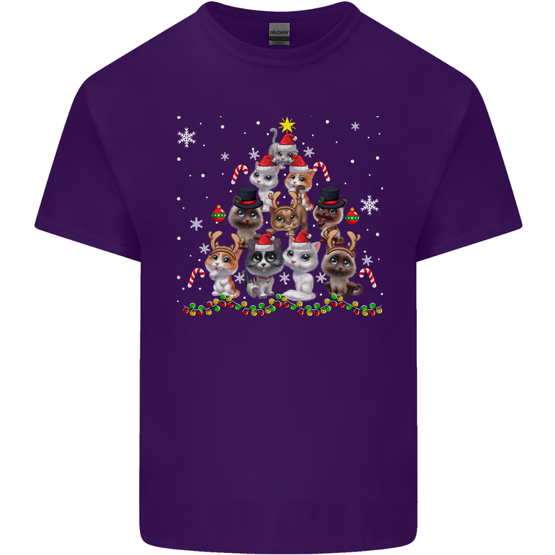 Christmas Cat Tree Funny Xmas Mens Cotton T-Shirt Tee Top Purple