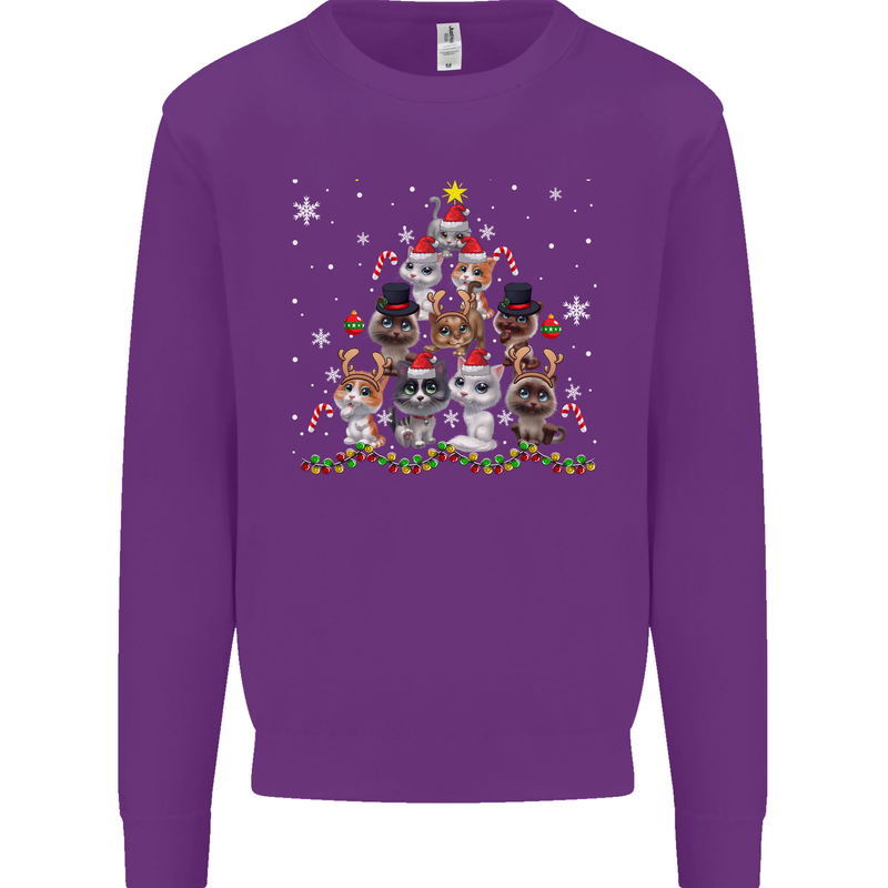 Christmas Cat Tree Funny Xmas Mens Sweatshirt Jumper Purple