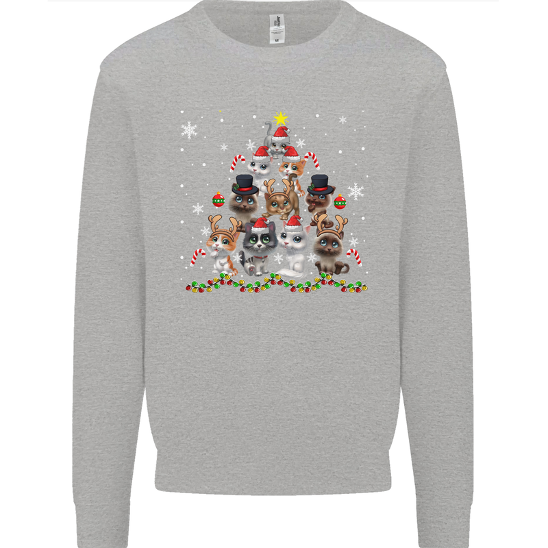 Christmas Cat Tree Funny Xmas Mens Sweatshirt Jumper Sports Grey