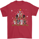 Christmas Cat Tree Funny Xmas Mens T-Shirt Cotton Gildan Red