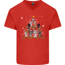 Christmas Cat Tree Funny Xmas Mens V-Neck Cotton T-Shirt Red