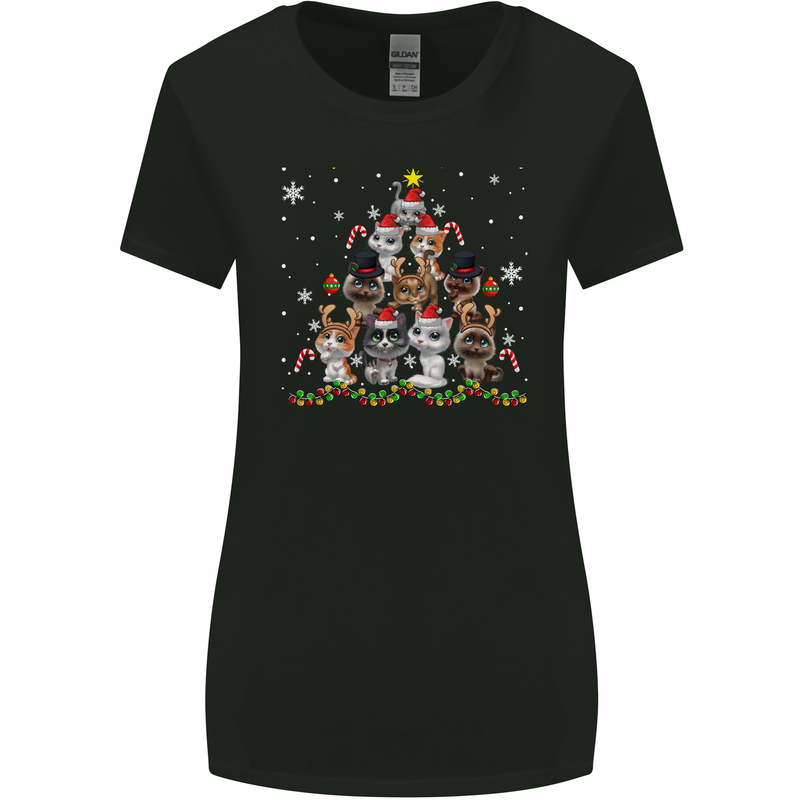 Christmas Cat Tree Funny Xmas Womens Wider Cut T-Shirt Black