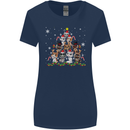 Christmas Cat Tree Funny Xmas Womens Wider Cut T-Shirt Navy Blue