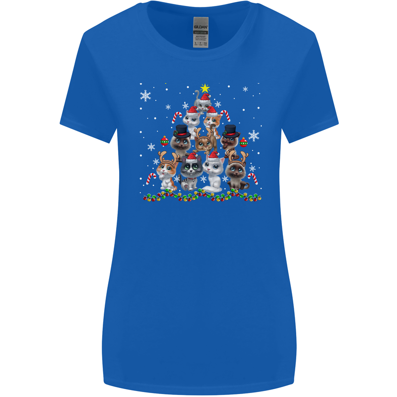 Christmas Cat Tree Funny Xmas Womens Wider Cut T-Shirt Royal Blue