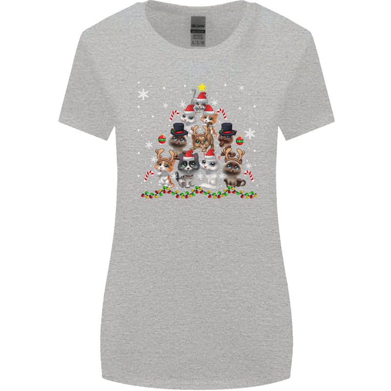 Christmas Cat Tree Funny Xmas Womens Wider Cut T-Shirt Sports Grey