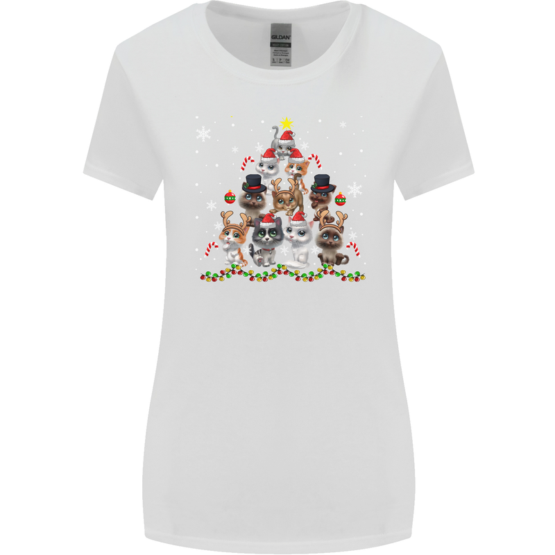 Christmas Cat Tree Funny Xmas Womens Wider Cut T-Shirt White
