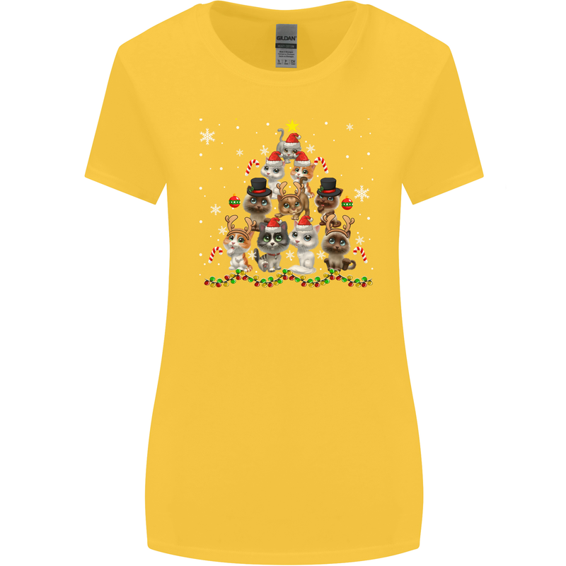 Christmas Cat Tree Funny Xmas Womens Wider Cut T-Shirt Yellow