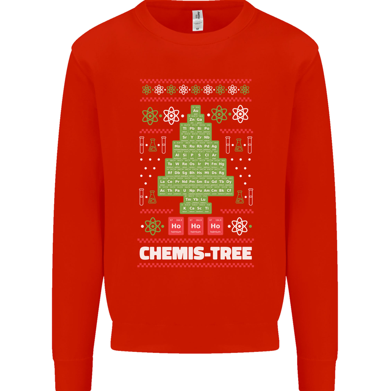 Christmas Chemistry Tree Funny Xmas Science Kids Sweatshirt Jumper Bright Red