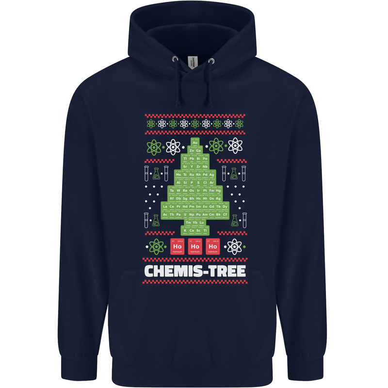 Christmas Chemistry Tree Funny Xmas Science Mens 80% Cotton Hoodie Navy Blue