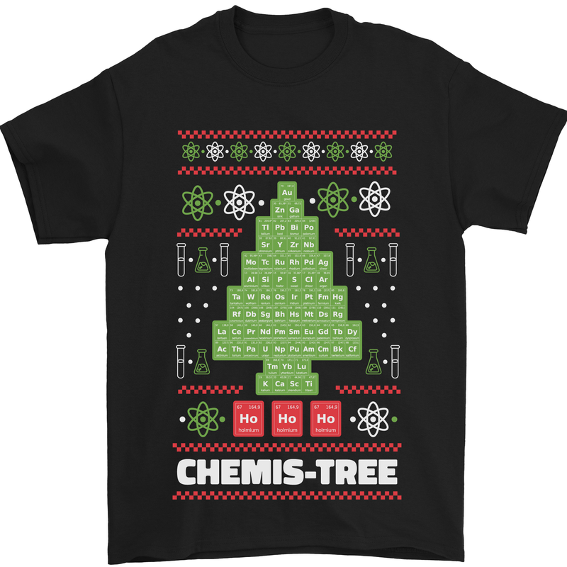 Christmas Chemistry Tree Funny Xmas Science Mens T-Shirt Cotton Gildan Black